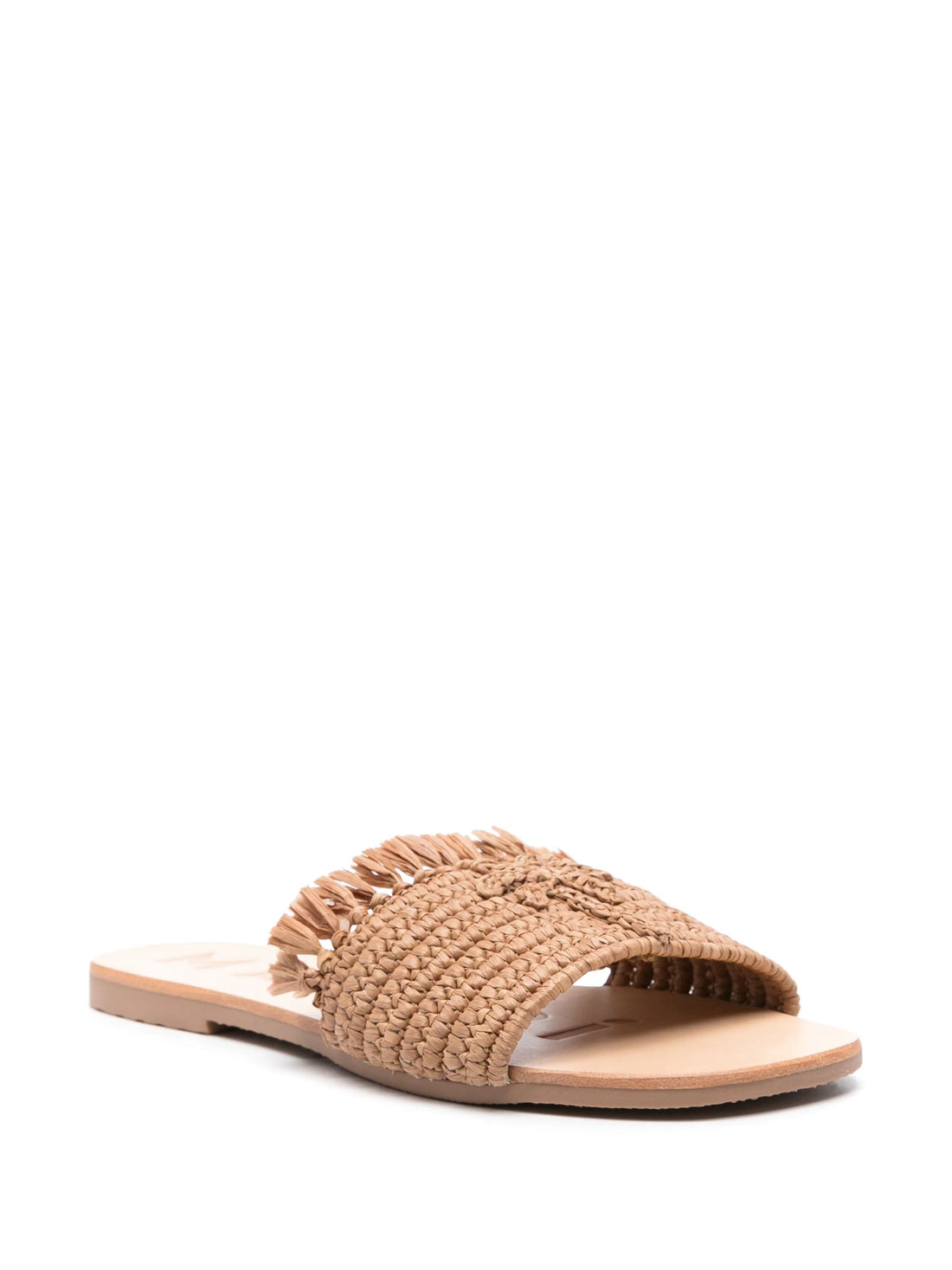 Leather Palm Tree Sandal Beige Raffia