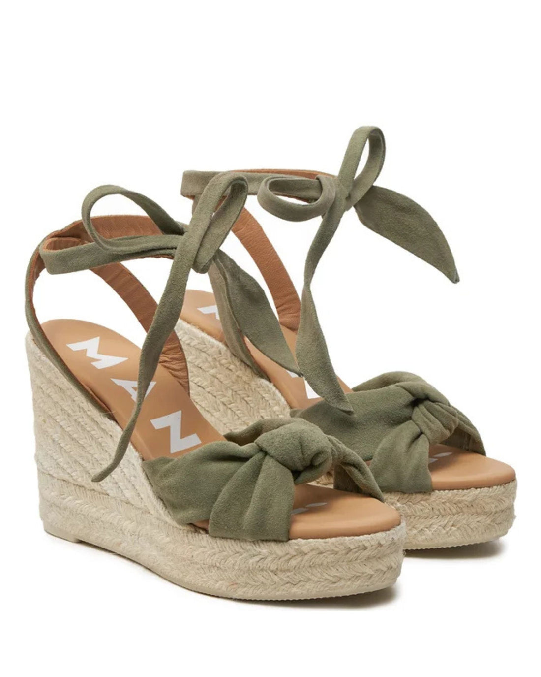 Green Suede Wedge Espadrille with Knot