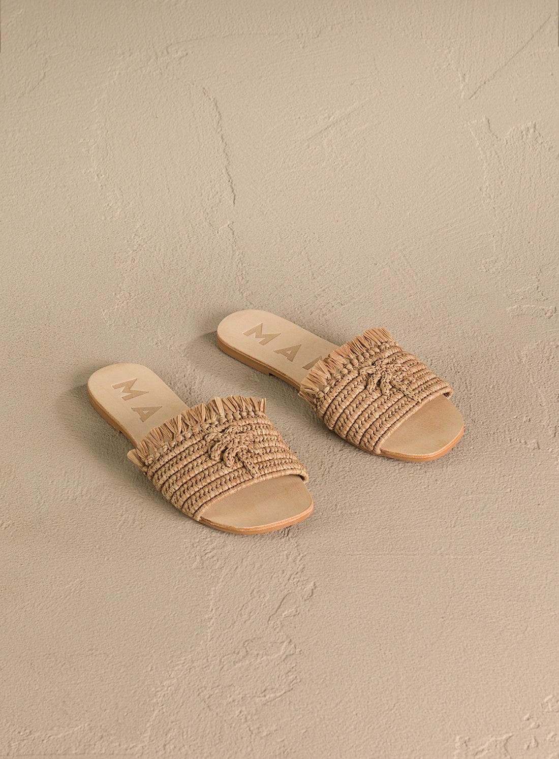 Leather Palm Tree Sandal Beige Raffia