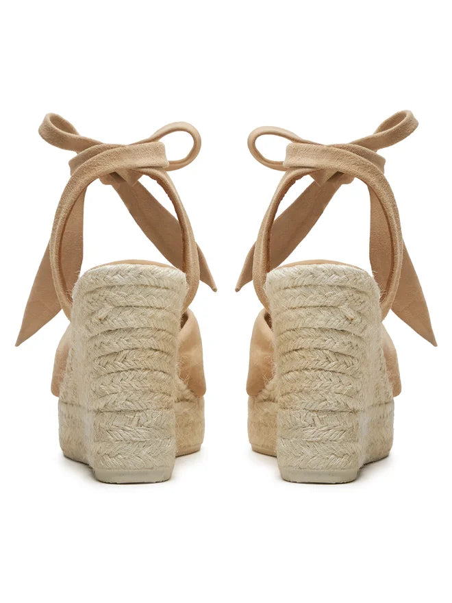 Tan Suede Wedge Espadrille with Knot