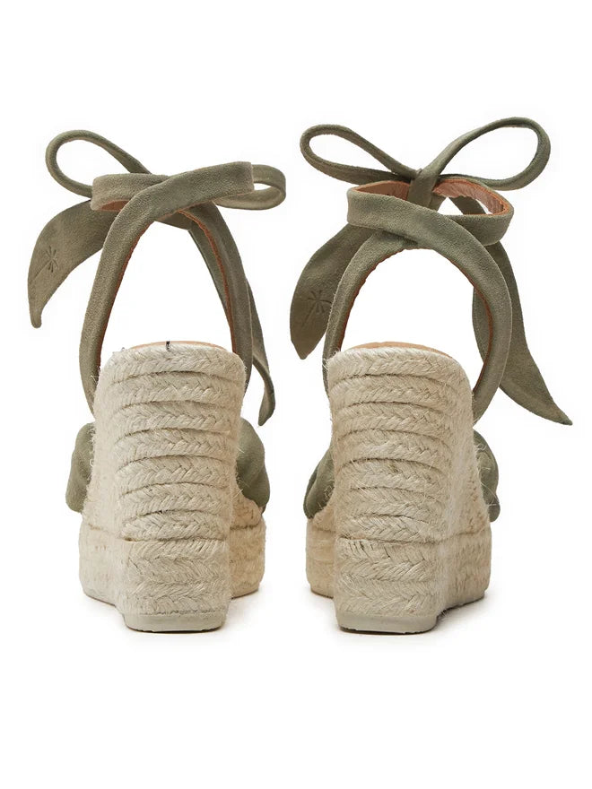 Green Suede Wedge Espadrille with Knot